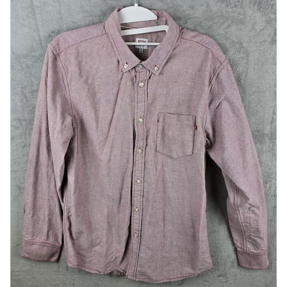 Obey Mens Oxford Button Down Shirt‎ Burgundy Long Sleeve Pocket Logo Size M